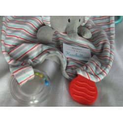 Modern Baby - Schmusetuch - Elefant bunt gestreift, grau mit verschiedenen Beißecken - ca. 26 cm x ca. 26 cm groß