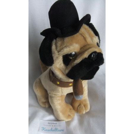Uni Toys - Plüschtier - Mops braun mit Halsband, Hut und Zigarre - ...