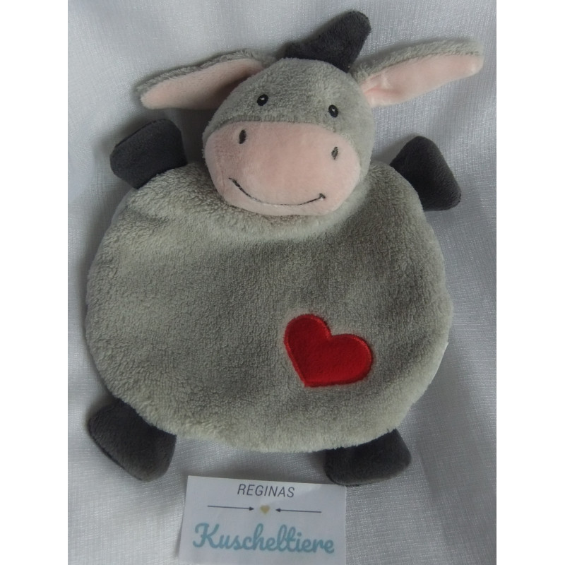 Rossmann - Babywelt - Schmusetuch - Esel grau, rosa mit rotem Herzc...