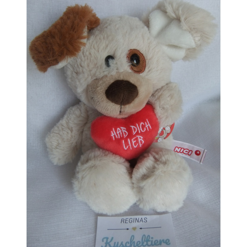 Nici - Plüschtier - Love Dog - Hund beige, braun mit rotem Herzchen...