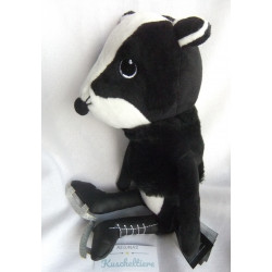H&M - Plüschtier - Dachs mit Schlittschuh - schwarz, weiß, silber - ca. 35 cm groß - Schlenker