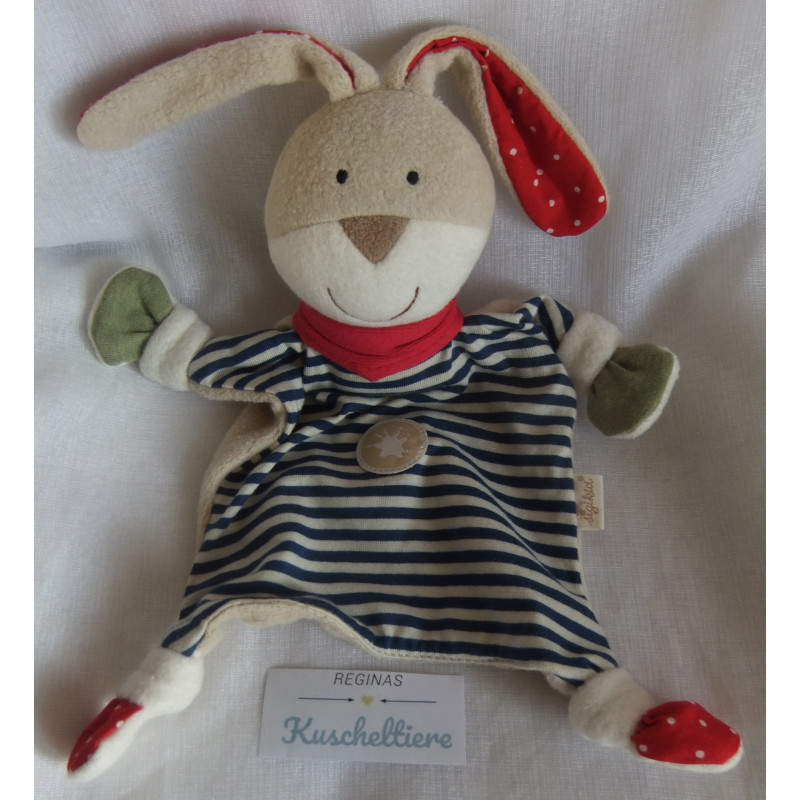 Sigikid - Schmusetuch - Hase blau-weiß gestreift, beige mit Halstuch rot - ca. 25 cm lang