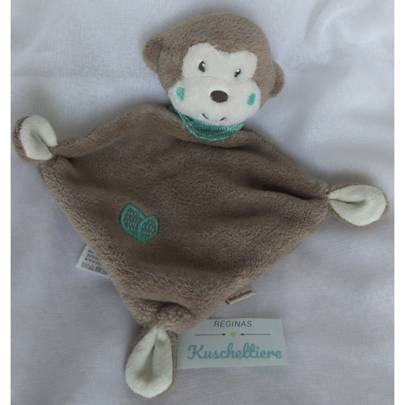 Babydream - Schmusetuch - Affe - braun, weiß mit Blattapplikation und Halstuch - ca. 25 cm lang