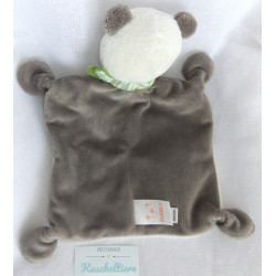 Pusblu - Schmusetuch - Panda mit Halstuch und drei aufgestickte Bambusblätter - grau, weiß, grün - ca. 25 cm lang