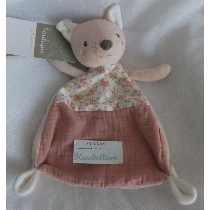 Fehn - DM - Schmusetuch - Katze - rosa, Blumenmotive - ca. 27 cm lang