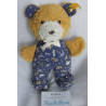Steiff - Stofftier - Frottee, Stoff - Bär mit Schleife - braun, blau mit Motiven, creme - ca. 20 cm groß