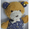 Steiff - Stofftier - Frottee, Stoff - Bär mit Schleife - braun, blau mit Motiven, creme - ca. 20 cm groß