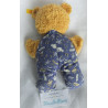 Steiff - Stofftier - Frottee, Stoff - Bär mit Schleife - braun, blau mit Motiven, creme - ca. 20 cm groß