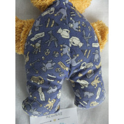 Steiff - Stofftier - Frottee, Stoff - Bär mit Schleife - braun, blau mit Motiven, creme - ca. 20 cm groß